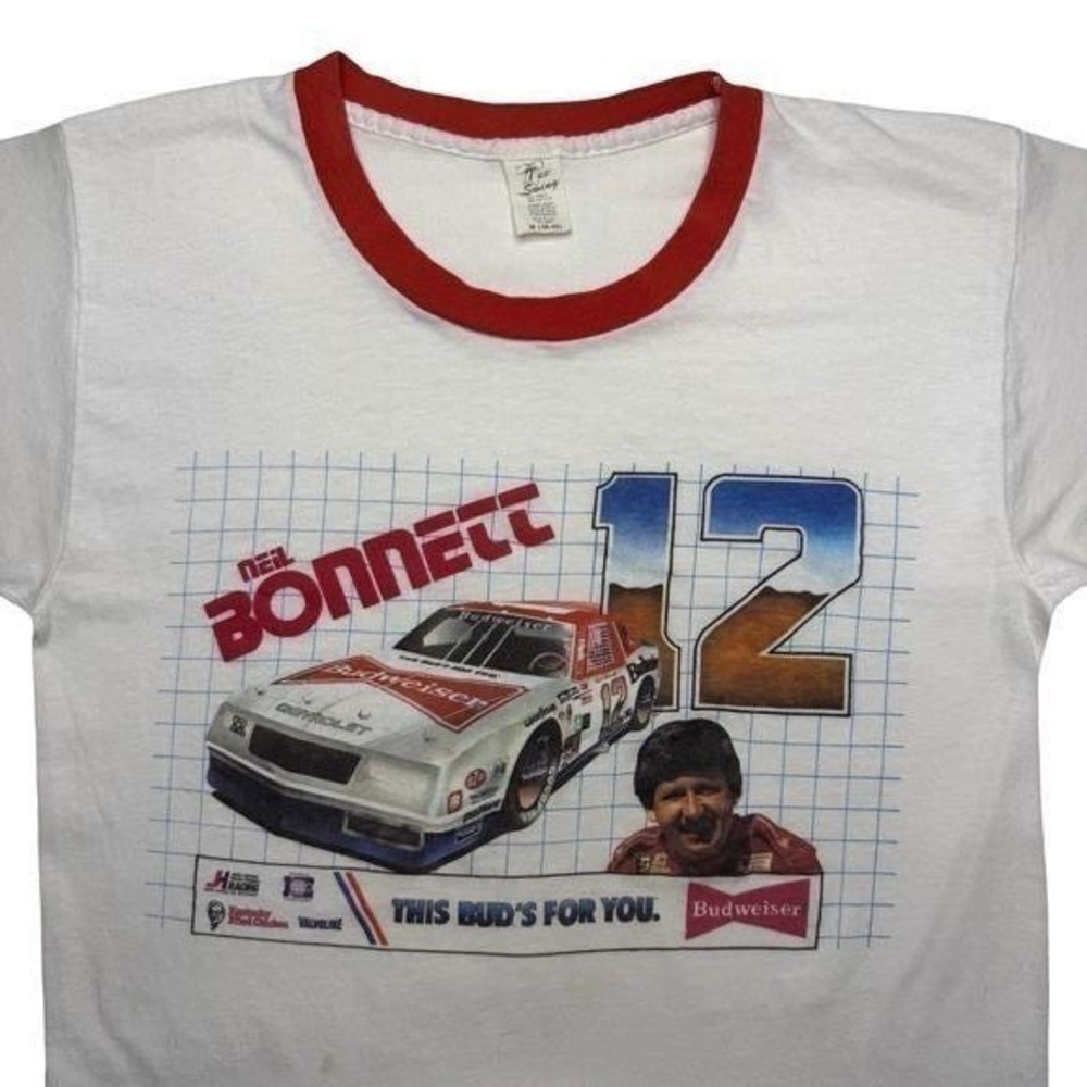 Vintage 80s Neil Bonnett Budweiser Bud racing ringer‎ shirt MEDIUM